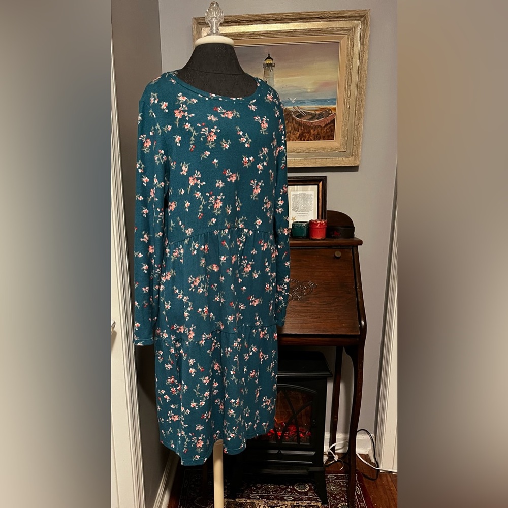 Planet Gold Plus Dark Green Prairie Style Dress Size 1X